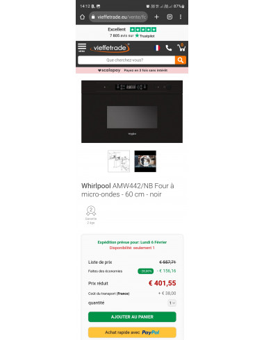 Four micro-ondes encastrable WHIRLPOOL AMW442NB