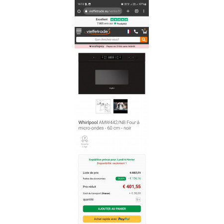 Four micro-ondes encastrable WHIRLPOOL AMW442NB