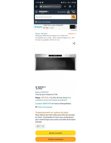 Four micro-ondes encastrable WHIRLPOOL AMW442IX