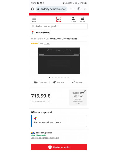 Four micro-ondes encastrable WHIRLPOOL W7MD440NB