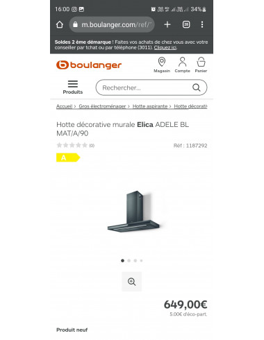 Hotte murale ELICA ADELE BL MAT/A/90