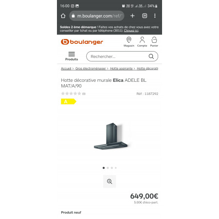 Hotte murale ELICA ADELE BL MAT/A/90