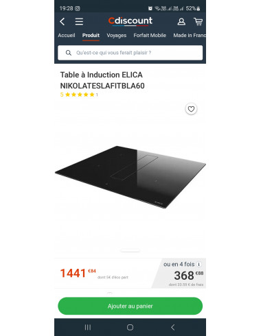 Plaque induction avec hotte intégrée ELICA NIKOLATESLA FIT BL/A/60