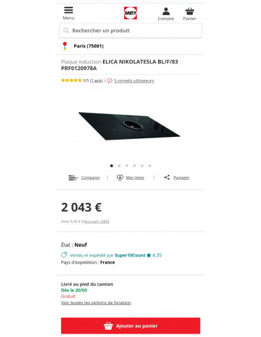 Plaque induction avec hotte intégrée ELICA NIKOLATESLA ONE