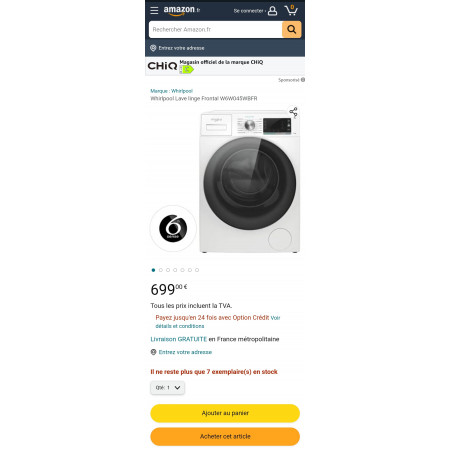 Lave linge Frontal WHIRLPOOL W6W045WBFR