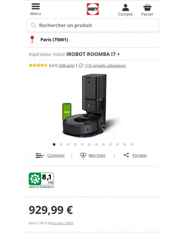 Robot aspirateur IROBOT ROOMBA I7+ I7558