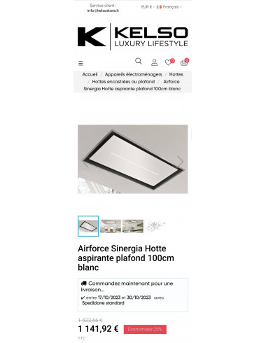 Hotte plafond AIRFORCE SINERGIA EASY UP FLAT BLANCHE