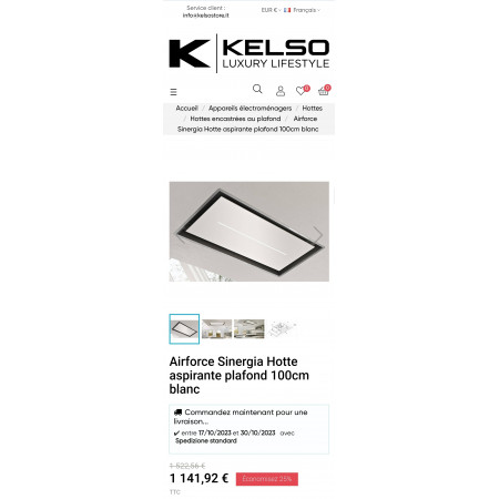 Hotte plafond AIRFORCE SINERGIA EASY UP FLAT BLANCHE