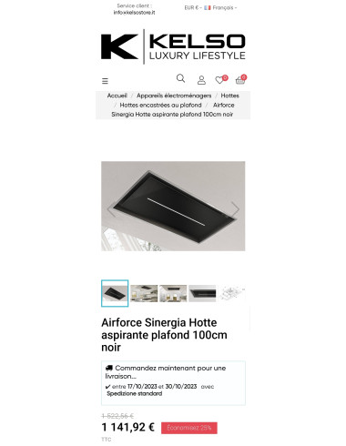 Hotte plafond AIRFORCE SINERGIA EASY UP FLAT NOIRE