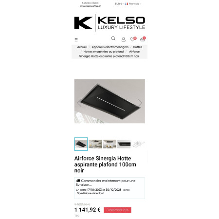 Hotte plafond AIRFORCE SINERGIA EASY UP FLAT NOIRE