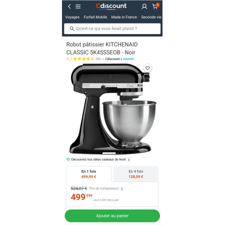 Robot pâtissier KITCHENAID 5K45SSEOB