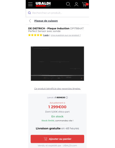 Plaque induction DE DIETRICH DPI7884XT avec une sonde