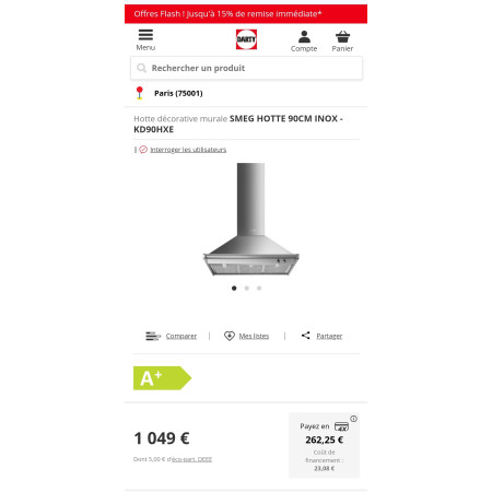 Hotte murale SMEG KD90HXE