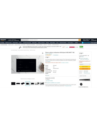 Plaque induction WHIRLPOOL WBB4877NE