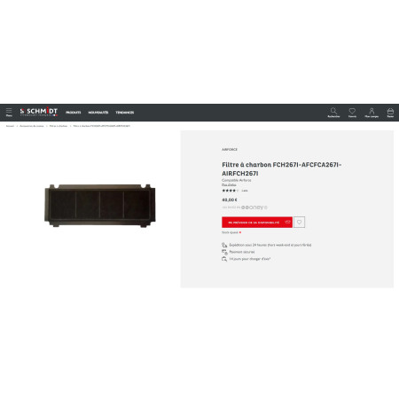 Filtre à charbon 267x100mm AIRFORCE AFFCA267I, AFCFCA267I, AIRFCH267I, FCH267I