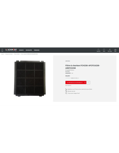 Filtre à charbon 267x237mm AIRFORCE AFFCA238, AFCFCA238, AIRFCH238, FCH238