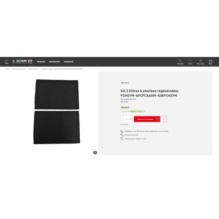 Filtre à charbon régénérable ( lot de 2 filtres ) 335x238mm AIRFORCE AFFCAASPI, AFCFCAASPI, AFGASP, AFCGASP, AIRFCHSYM, FCHSYM