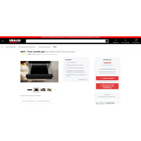 Tiroir chauffant encastrable NEFF N24HA11N1