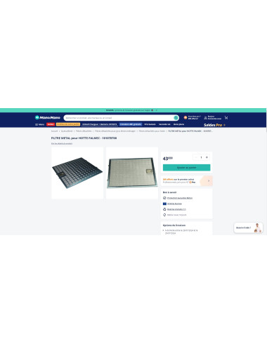 Filtre à graisse 301mm x 278mm FALMEC 101080104, 101078700