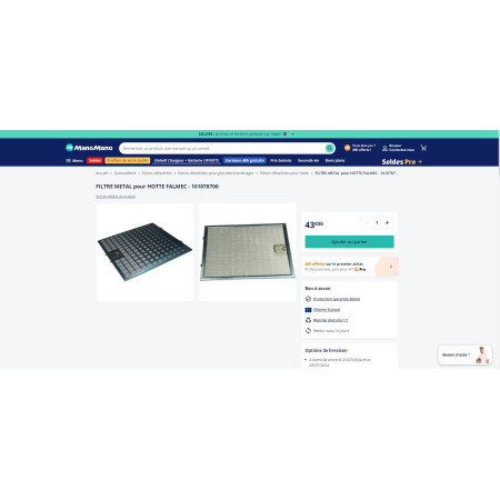 Filtre à graisse 301mm x 278mm FALMEC 101080104, 101078700