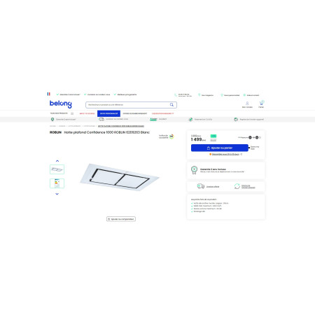 Hotte plafond ROBLIN CONFIDENCE 1000 VERRE BLANC MAT