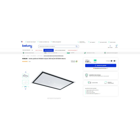 Hotte plafond ROBLIN AQUA 900 BLANC