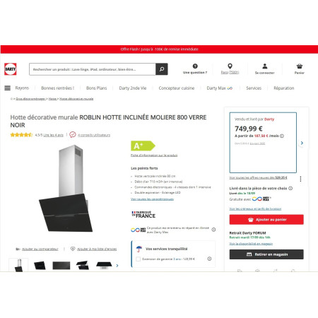 Hotte inclinée ROBLIN MOLIERE 800