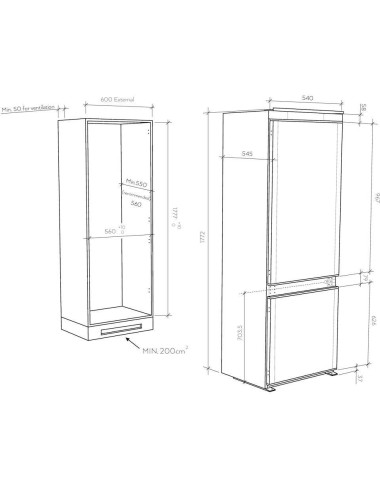 Réfrigérateur congélateur encastrable ROSIERES RBT5518EW