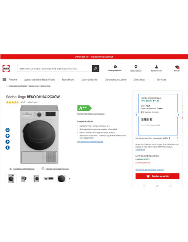 Sèche linge pompe à chaleur BEKO DH11412CX0W