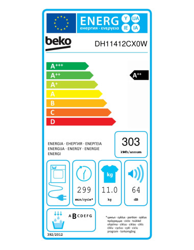 Sèche linge pompe à chaleur BEKO DH11412CX0W