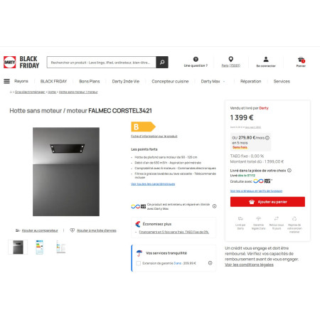 Hotte plafond FALMEC STELLA 90 NOIRE