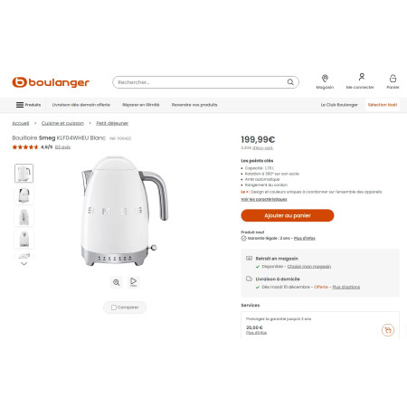 Bouilloire à température réglable RETRO Années 50 SMEG KLF04