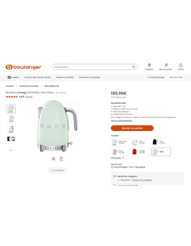 Bouilloire à température réglable RETRO Années 50 SMEG KLF04