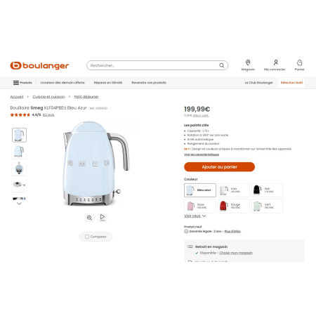 Bouilloire à température réglable RETRO Années 50 SMEG KLF04