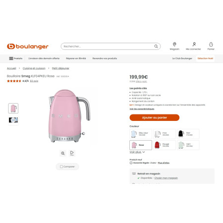 Bouilloire à température réglable RETRO Années 50 SMEG KLF04