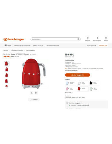 Bouilloire à température réglable RETRO Années 50 SMEG KLF04