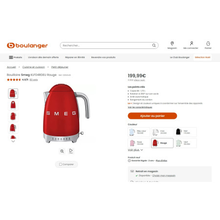 Bouilloire à température réglable RETRO Années 50 SMEG KLF04