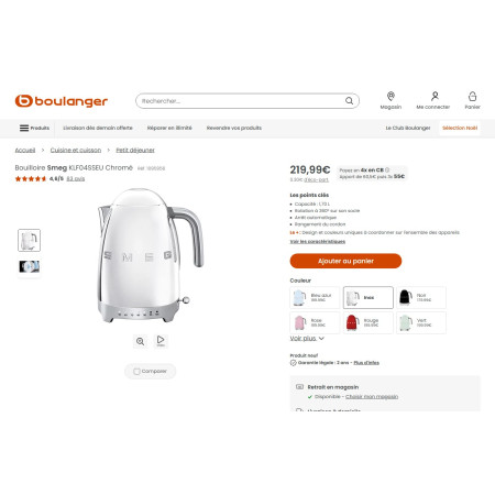 Bouilloire à température réglable RETRO Années 50 SMEG KLF04