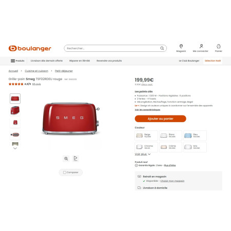 Toaster / Grille-pain 4 tranches RETRO Années 50 SMEG TSF02