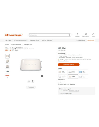 Toaster / Grille-pain 4 tranches RETRO Années 50 SMEG TSF02