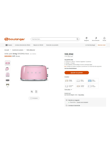 Toaster / Grille-pain 4 tranches RETRO Années 50 SMEG TSF02