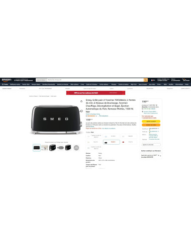 Toaster / Grille-pain 4 tranches RETRO Années 50 SMEG TSF02