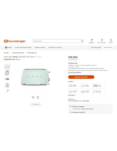 Toaster / Grille-pain 4 tranches RETRO Années 50 SMEG TSF02