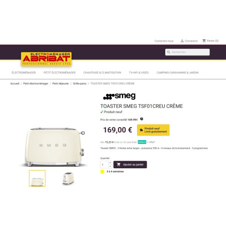 Toaster / Grille-pain 2 tranches RETRO Années 50 SMEG TSF01