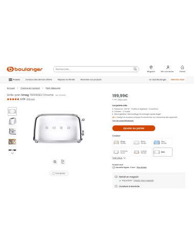 Toaster / Grille-pain 2 tranches RETRO Années 50 SMEG TSF01