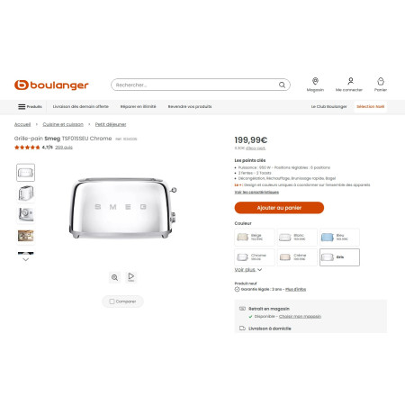 Toaster / Grille-pain 2 tranches RETRO Années 50 SMEG TSF01