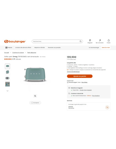 Toaster / Grille-pain 2 tranches RETRO Années 50 SMEG TSF01