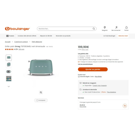 Toaster / Grille-pain 2 tranches RETRO Années 50 SMEG TSF01