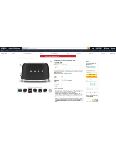 Toaster / Grille-pain 2 tranches RETRO Années 50 SMEG TSF01