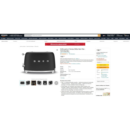 Toaster / Grille-pain 2 tranches RETRO Années 50 SMEG TSF01